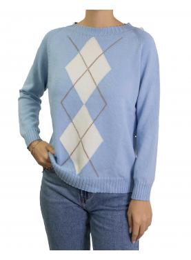 Maglioncino con rombi bicolore girocollo in cotone 